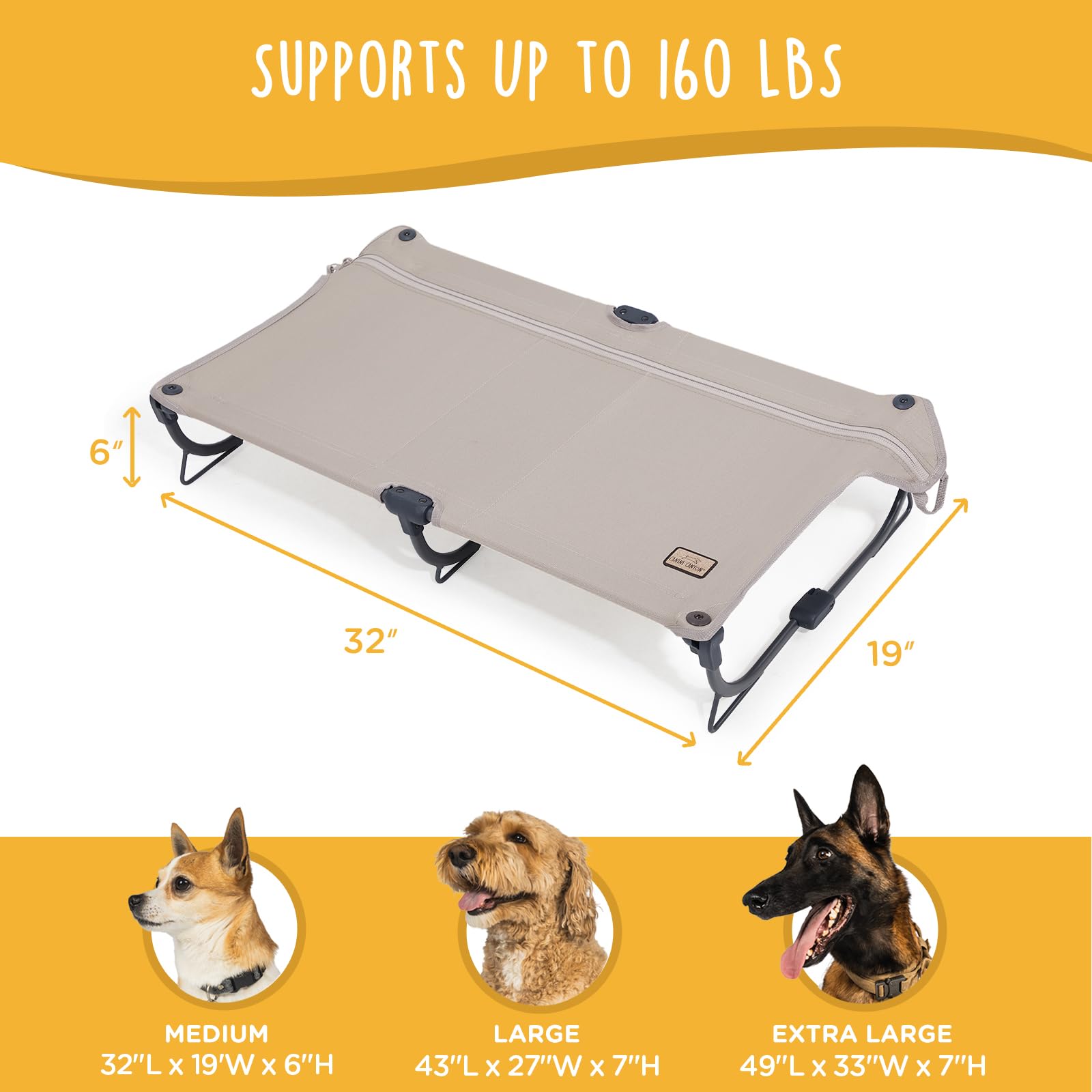 Daisy Cot, Medium Foldable Elevated Dog Bed, Portable Raised Outdoor Folding Dog Cot, Cooling, Chew Proof, Waterproof, Heavy Duty Up to 160 lbs for Camping/Home, Brown, 32"x 19"x6" - image 7
