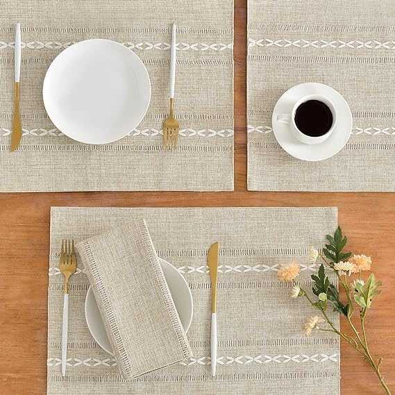 Wracra Almond Yellow Placemats Washable Set of 6, 30 x 45 cm Fabric Table Placemats - Image 2