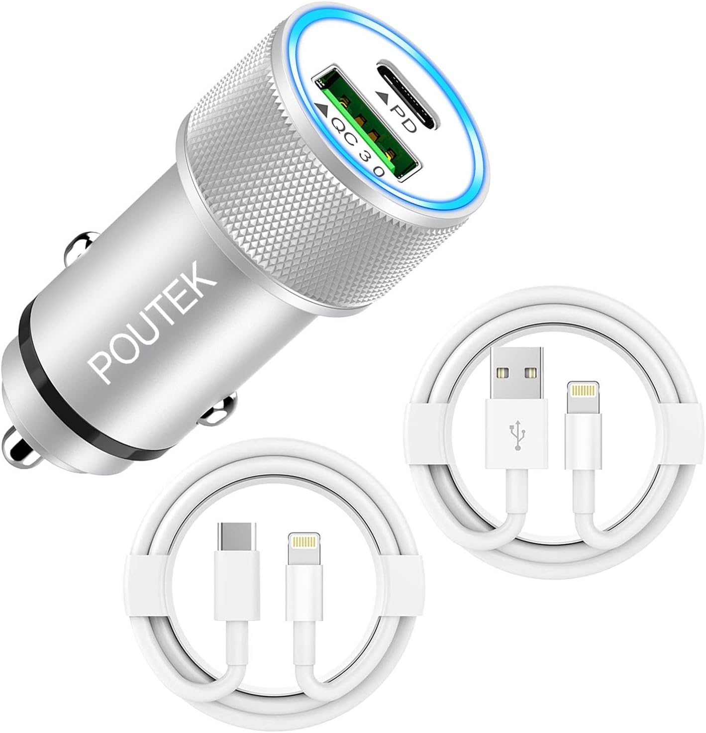 Caricatore Auto USB C iPhone con 2x Cavo[Apple Certificato MFi], 38W Caricabatterie Auto USB C PD&QC3.0 Adattatore Presa Accendisigari Usb C Ricarica Rapida per iPhone 14 13 12 Pro Max/Plus/11/XS/X/SE