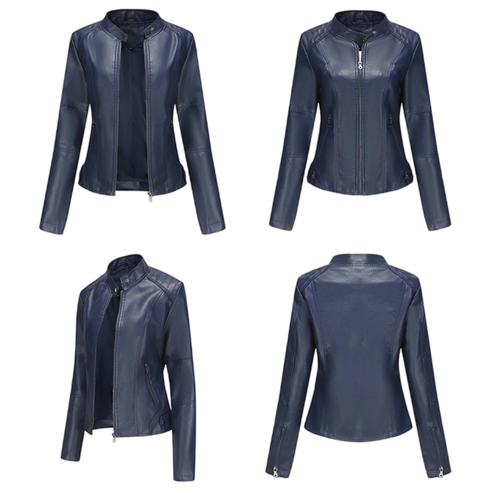 Generisch Veste en cuir pour femme - Grande taille - Col montant - Coupe cintrée - Manches longues - Fermeture éclair - Vêtement de tous les jours pour les excursions, les courses, les fêtes, les