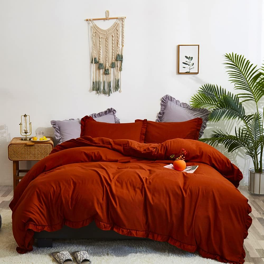 CLOTHKNOW Burnt Orange Comforter Set California King Rust