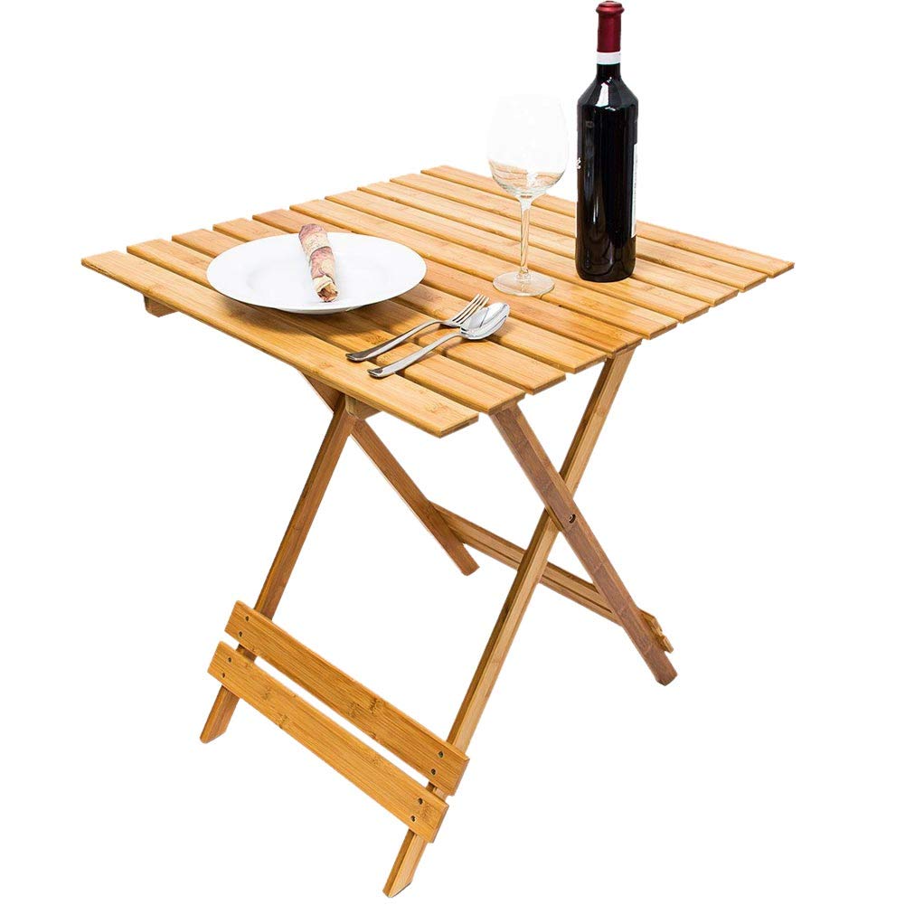 BAKAJI - Mesa Plegable, bambú Natural, 66 x 66 x 75 cm