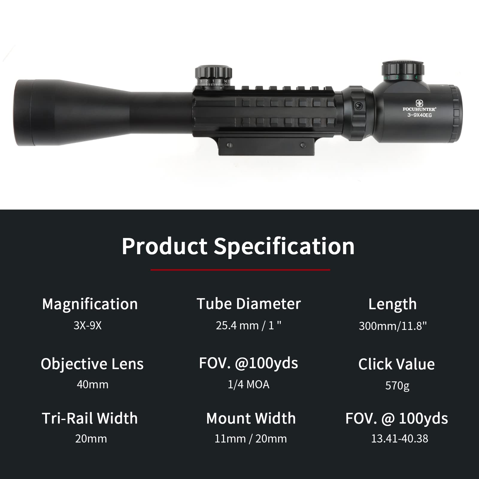 Tactical scope 3-9x40 Mil-Dot Scope - 5 jaar garantie