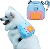 xinfengge Adjustable Waterproof Dog Harness Backpack with Poop Bag Dispenser - Hiking Travel Daily Walks Blue M