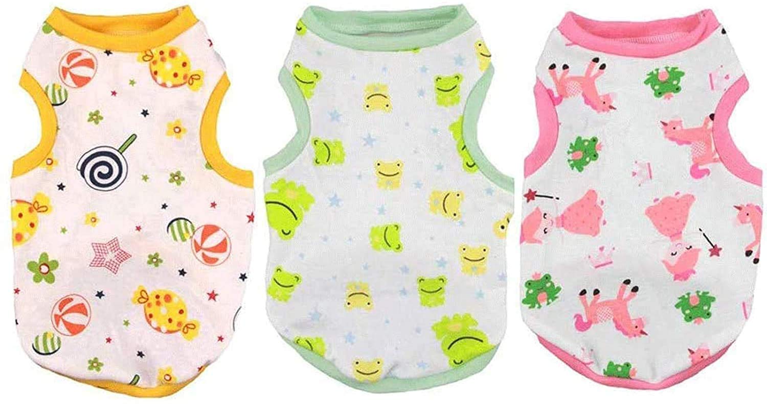 PETCAREPETCARE 3 Pack Premium 95% Cotton Small Dog Shirts Clothes - Soft Cute Puppy Outfits - Comfort Fashion Dog Shirt Vest for Small Dogs Cats Shih Tzu Doggy Kitten Chihuahua Yorkie Clothes Pajamas