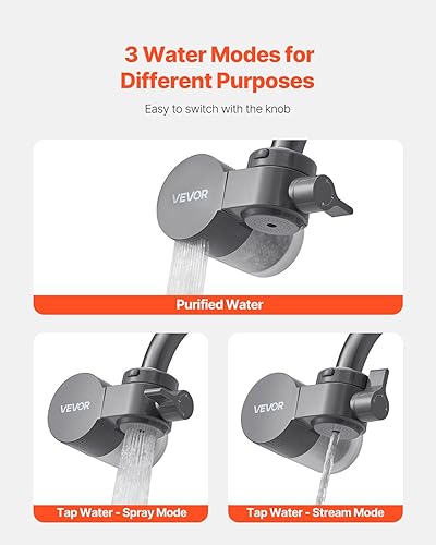 Miniatura 5 de VEVOR Filtro de agua de montaje en grifo, purificador de agua horizontal para grifo de fregadero, filtro de fibra de carbono certificado NSF,