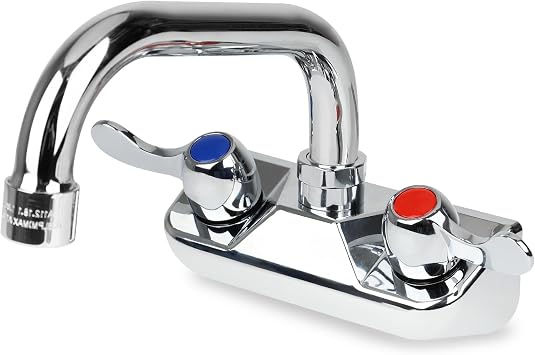 4 Center Commercial Hand Sink Faucet with 6 Swivel Spout, Dual Lever Handles Utility Wall Mount Kitchen Sink Faucet for Bar,1/2 NPT Male Inlet, Brass Constructed, Chrome