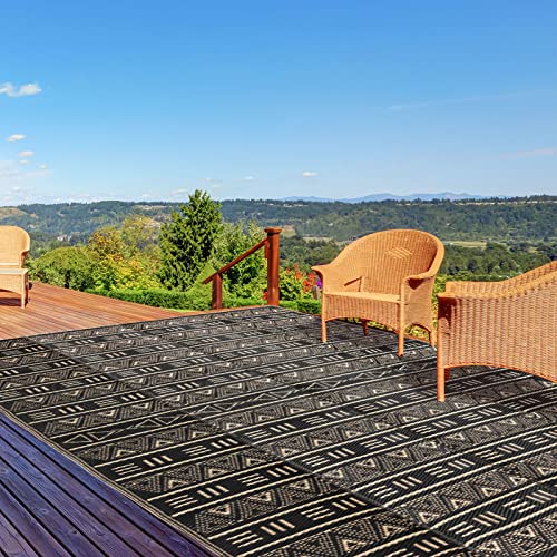 Reversible Outdoor Rugs For Patio Decor 9X12Ft Waterproof Portable Outdoor Carpet Mat Large Plastic Straw Rug Geometric Bohemian Area Rug For Patio Clearance Rv Camping Picnic Beach Backyard #TOP1