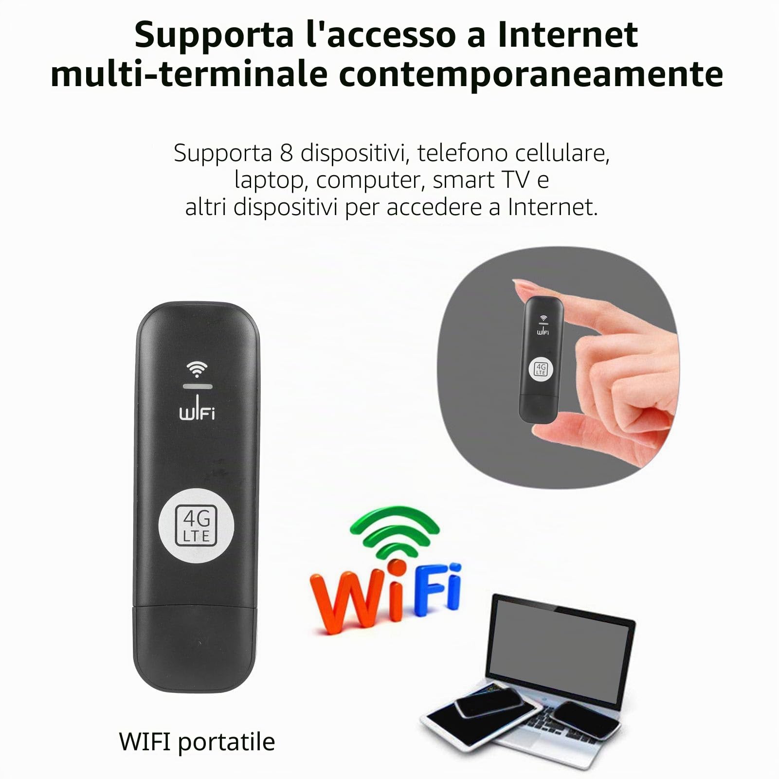 Modem USB 4G LTE Portatile con Slot per Scheda SIM, 8 Utenti Ad Alta Velocità, Supporta TDD e FDD LTE, WCDMA, HSPA+, Reti GSM, Hotspot da Viaggio per Tablet