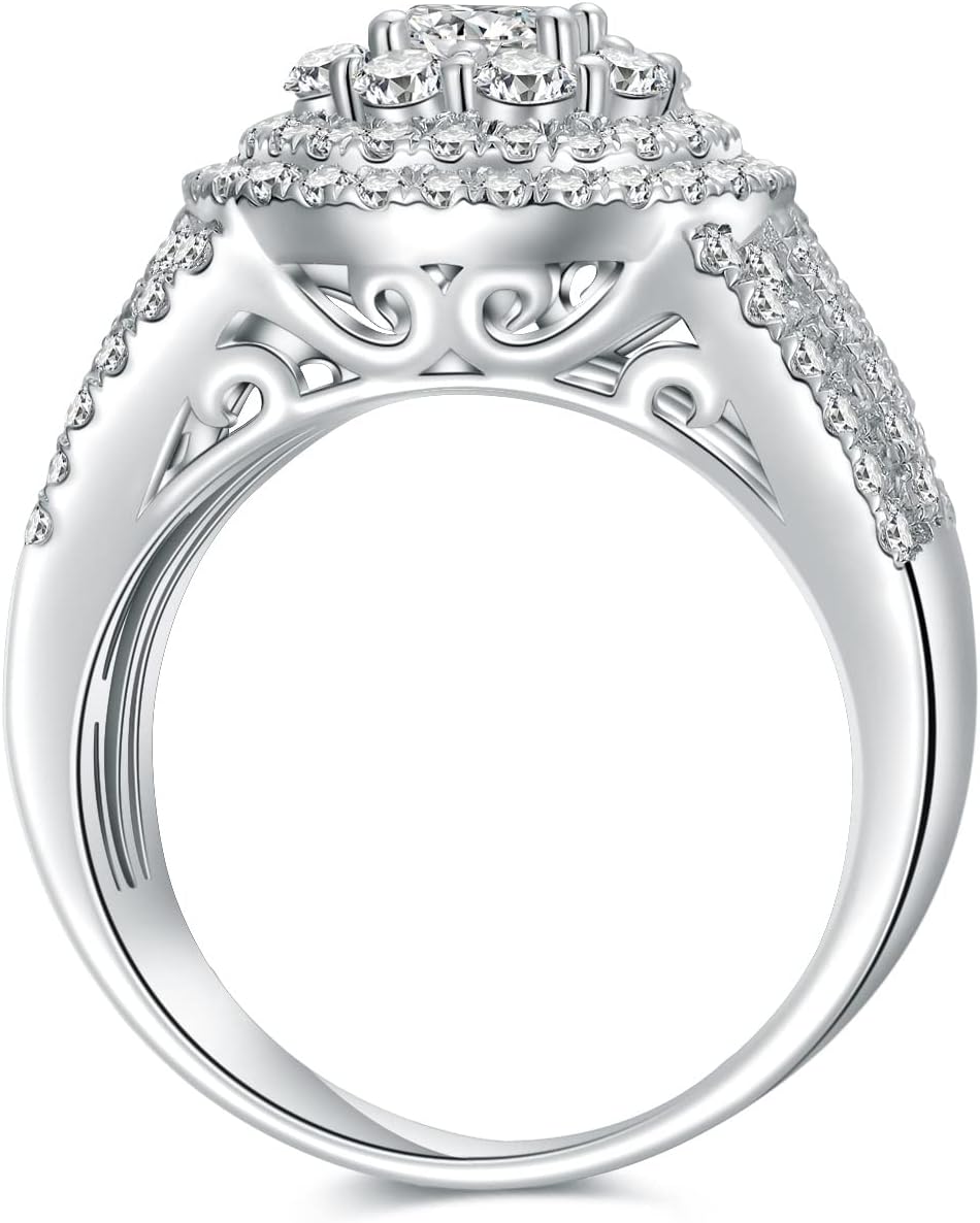 2 Carat (ctw) Round Cut Moissanite Halo Engagement Ring for Women in 925 Sterling Silver/10k Gold/14k Gold/18k Gold, 2 Carat Moissanite Engagement Ring, Customizable Sterling Silver/10k gold/14k gold/18k gold