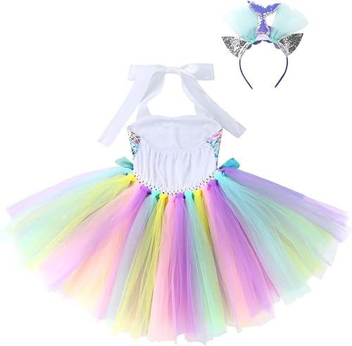 Miniatura 4 de TiaoBug Kids Girls Mermaid Costumes Fairy Princess Tutu Dress with Flower Headband Set Birthday Party Fancy Dress Up