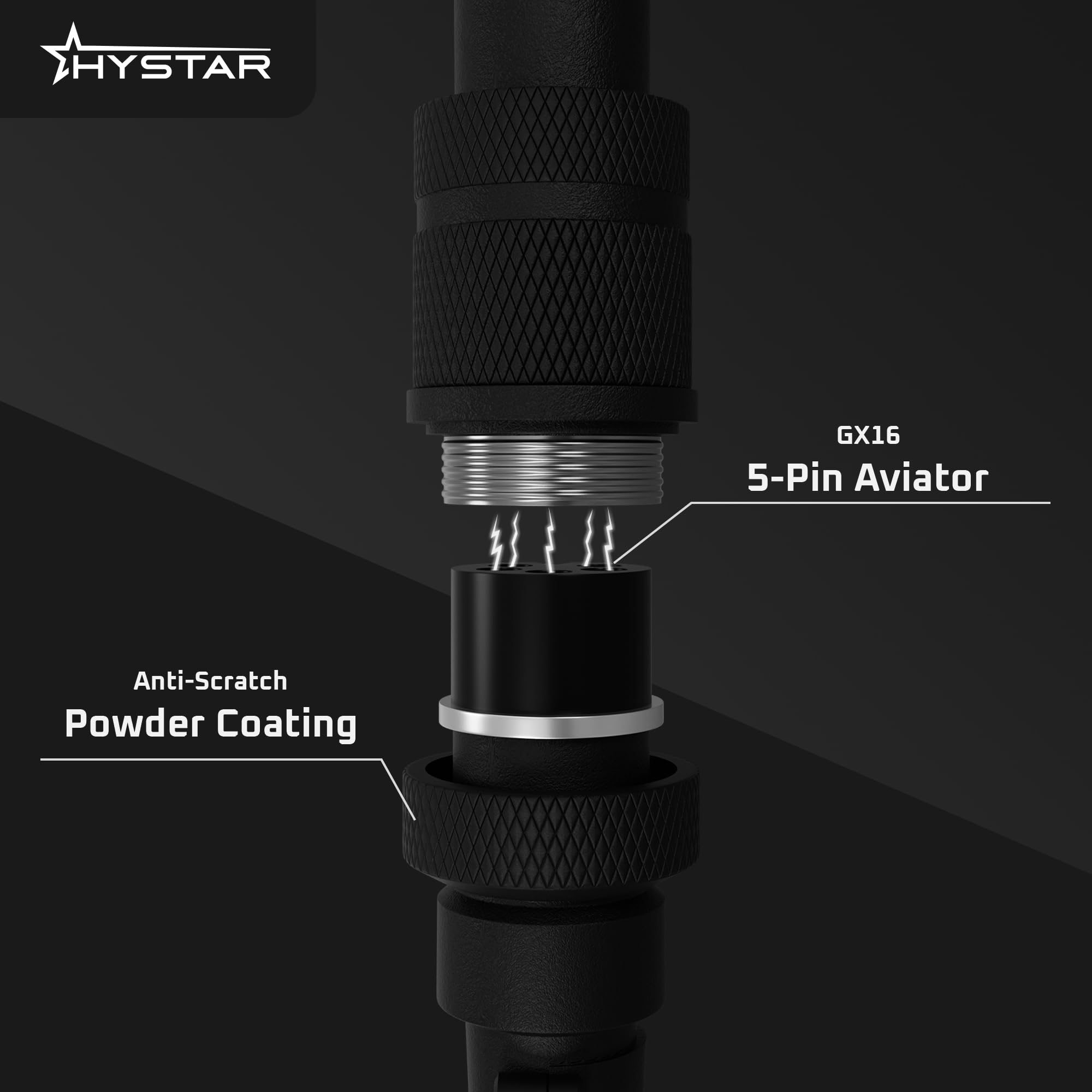 Hystar USB-C Coiled Aviator Cable for Gaming Mechanical Keyboards | Double-Sleeved Cable, Premium Aluminum Connectors, Gold Plated, Type-C Connection, 90 Degree Exit, Includes Aluminum Artisan Keycap