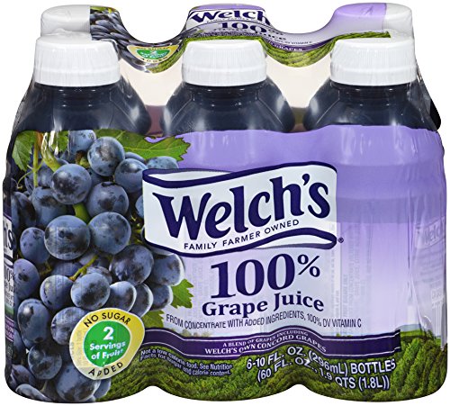 Welch's 100% Grape Juice, Concord Grape, 10 Fl Oz On-the-Go Bottle (Pack of 6)