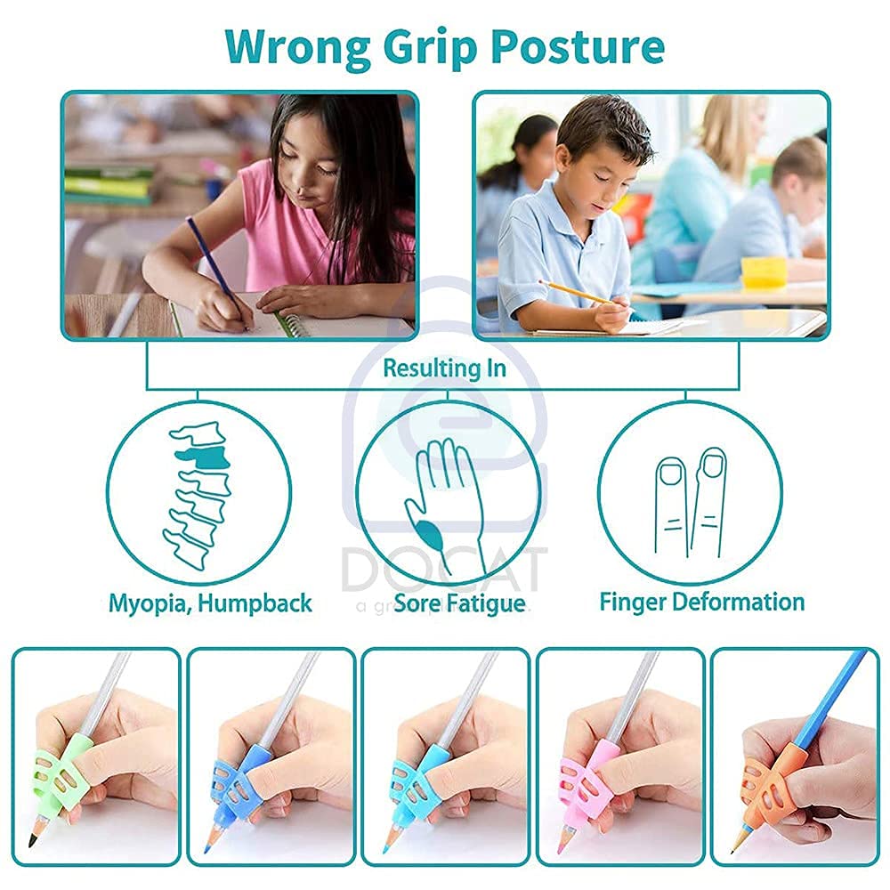 DOCAT Pencil Grips set for Kids Handwriting, Ergonomic Writing Training Aid Correction Silicon Gel Pencil Grip for Children Preschoolers (2) 1