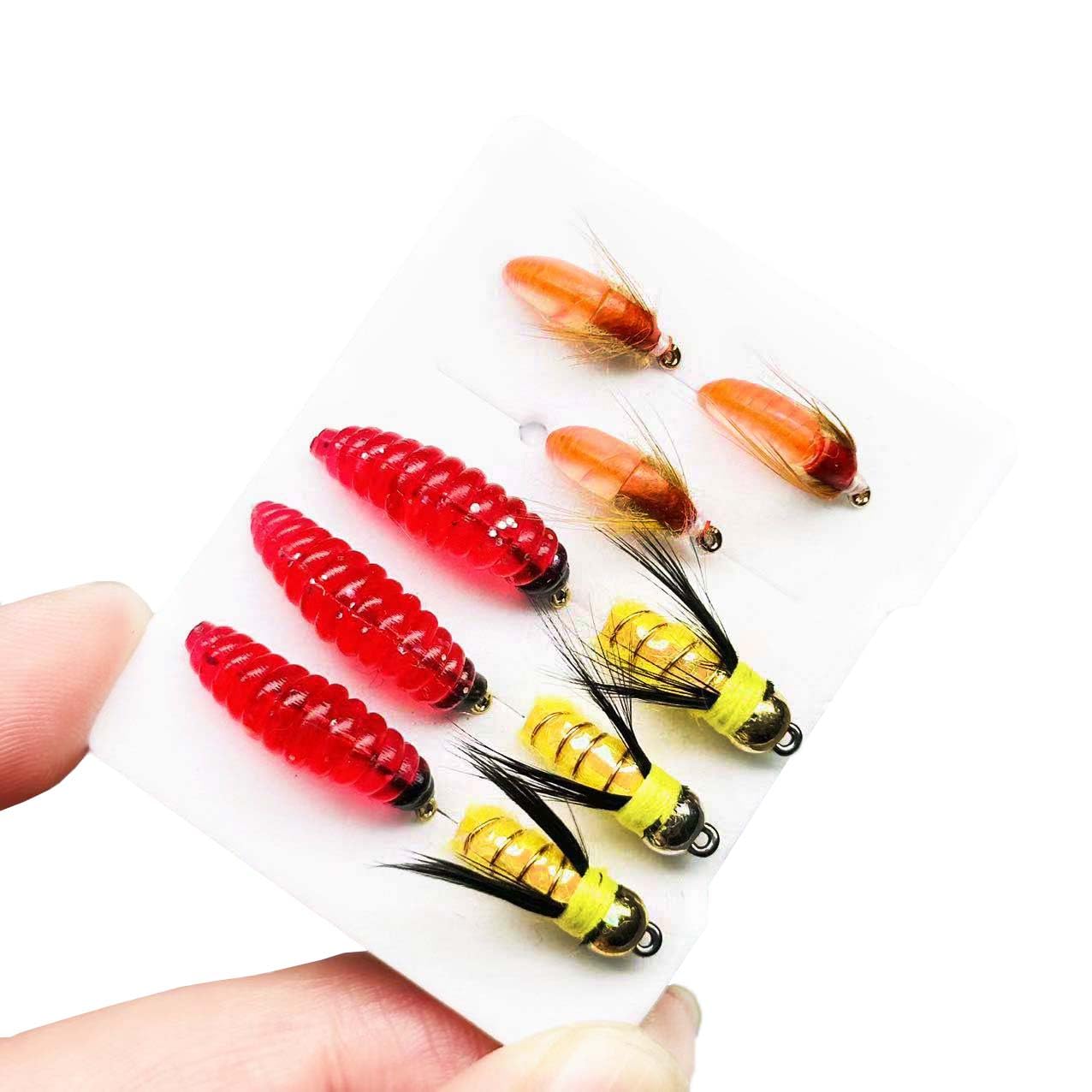 Qitewwrme 9Pc Fishing Wet Flies Bionics Worms/Midges/Moths/Flies Artificial Insect Fly Fishing Bait Salmon Trout Bass Hook Fly Lure (Style A(Worms Styles))