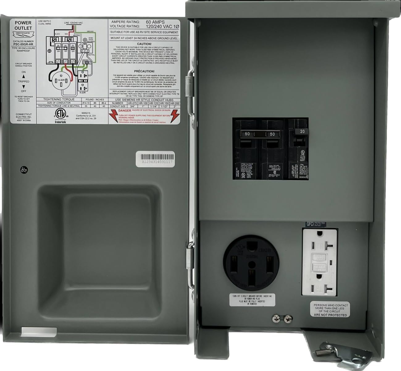 Connecticut Electric CESMPSC55GRHR 50-Amp RV PNL with 20-Amp GFCI Receptacle.