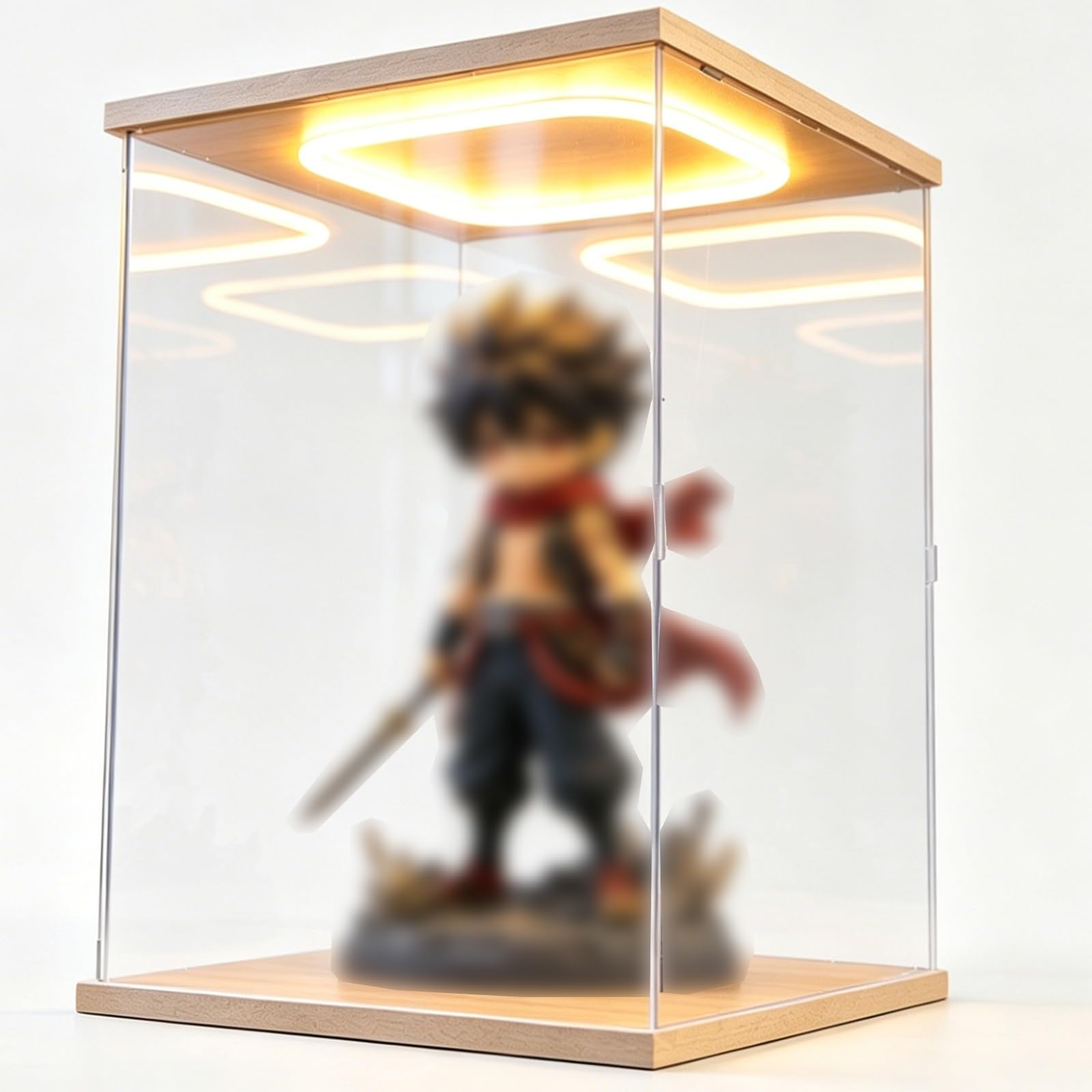 Acrylic Storage Boxes Organizers for Collectibles with Lighting, Transparent Display Case with Wooden Base, Stackable Acrylic Toy Box Display(4x4x4inches/10x10x10cm)