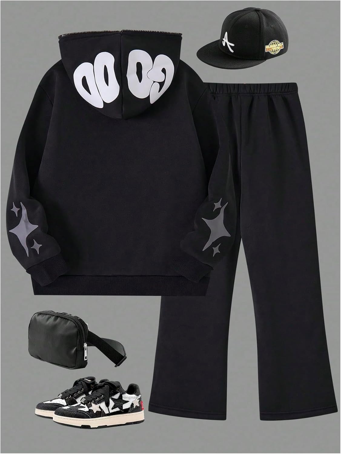 VIPWOLF Boy's Sweatsuits Two Piece Y2K Outfits Full Zip Up Hoodie Jackets and Baggy Sweatpants