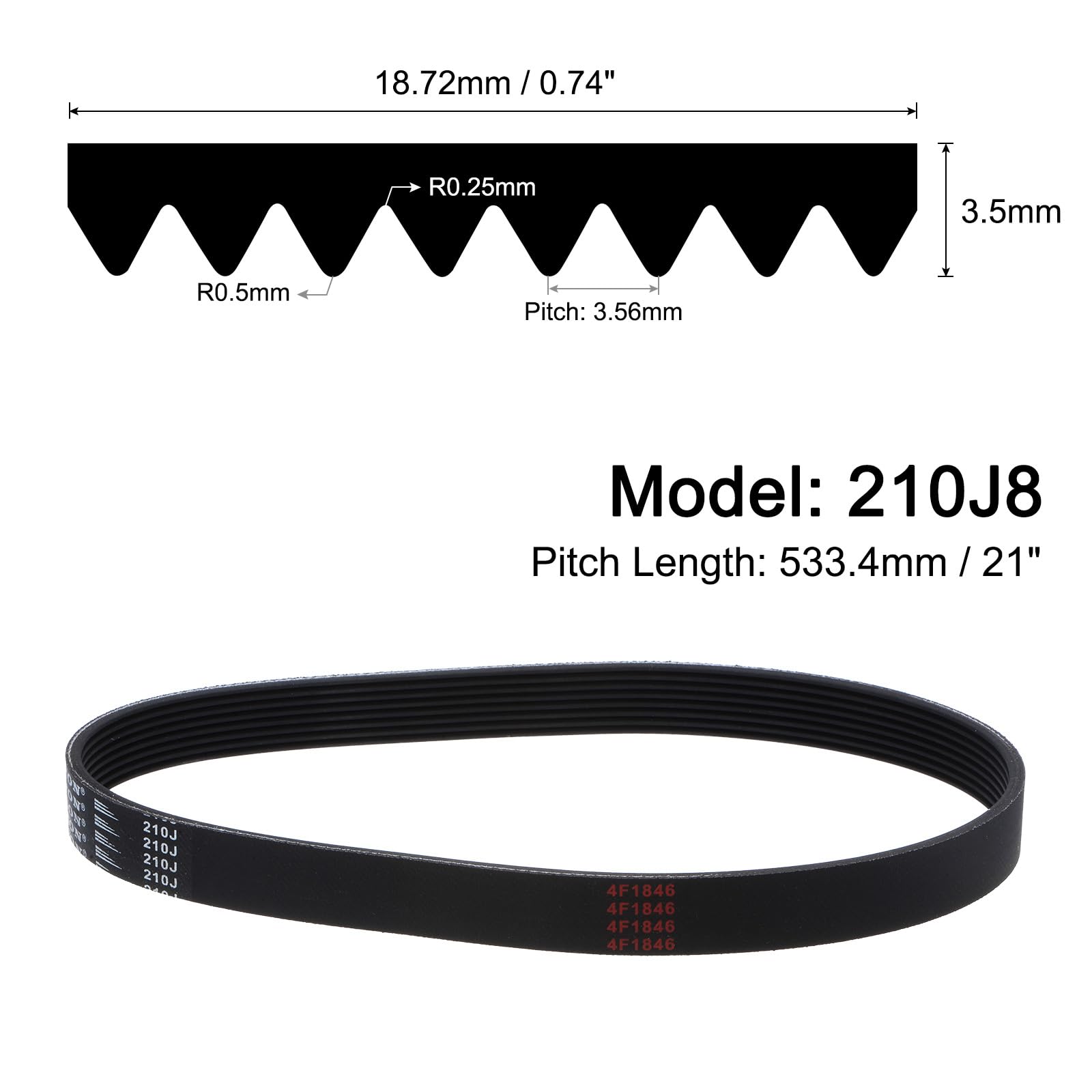 Cinghia A Coste V PJ 8 Coste 210J8 - 2 Pezzi Per Trasmissioni Industriali E Utensili - Foto 6
