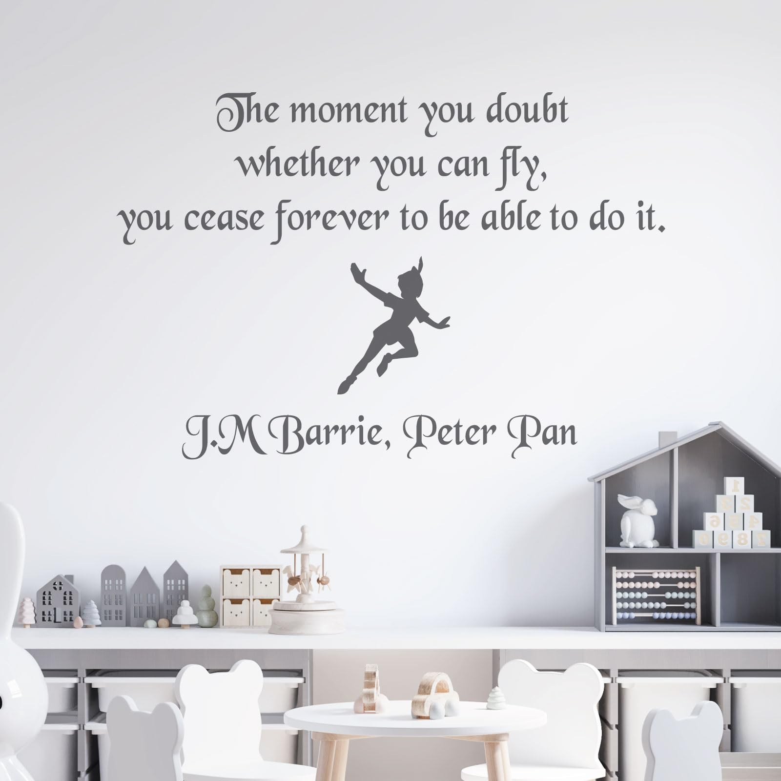 The Moment You Doubt Whether You Can Fly... - Peter Pan Book Disney Quote Decal Wall Sticker [Large] [Dark Grey]