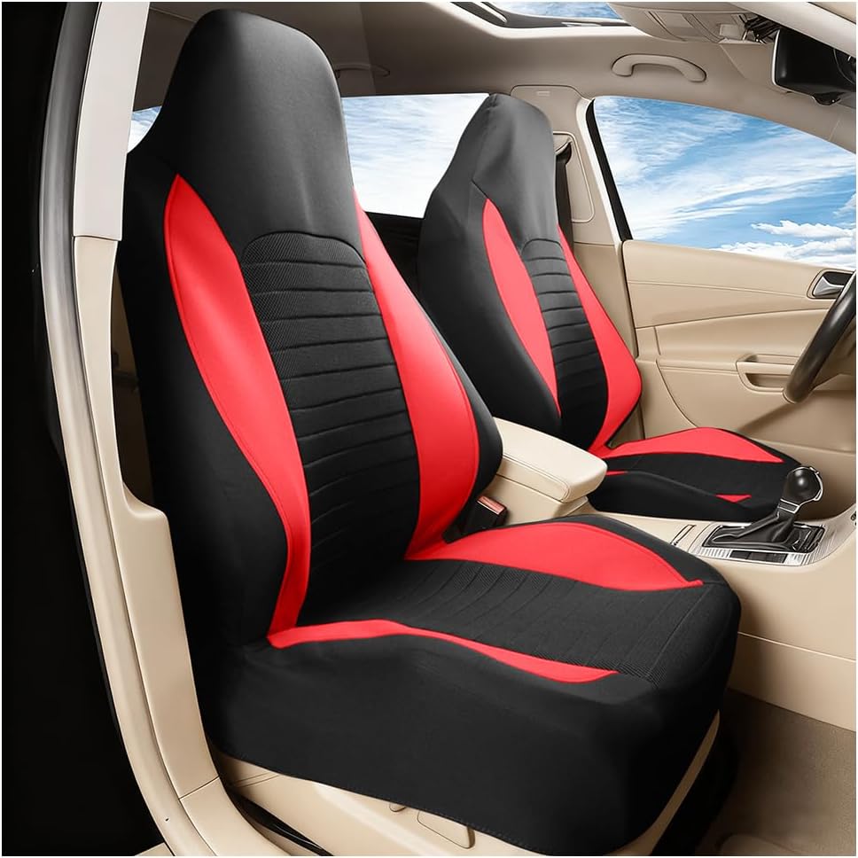 Car Front Seat Covers, 2PCS Airbag Compatible Vehicle Front Seat Protector, Anti Slip Automotive Interior Chair Covers Cushion, Universal for SUV Automobile Lorry (Red)