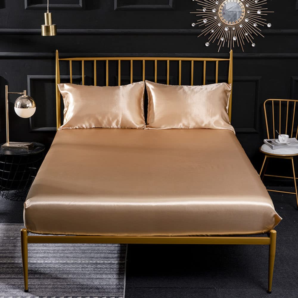 Protège-matelas 153x203x35cm satin argent | Housse élastique lit double