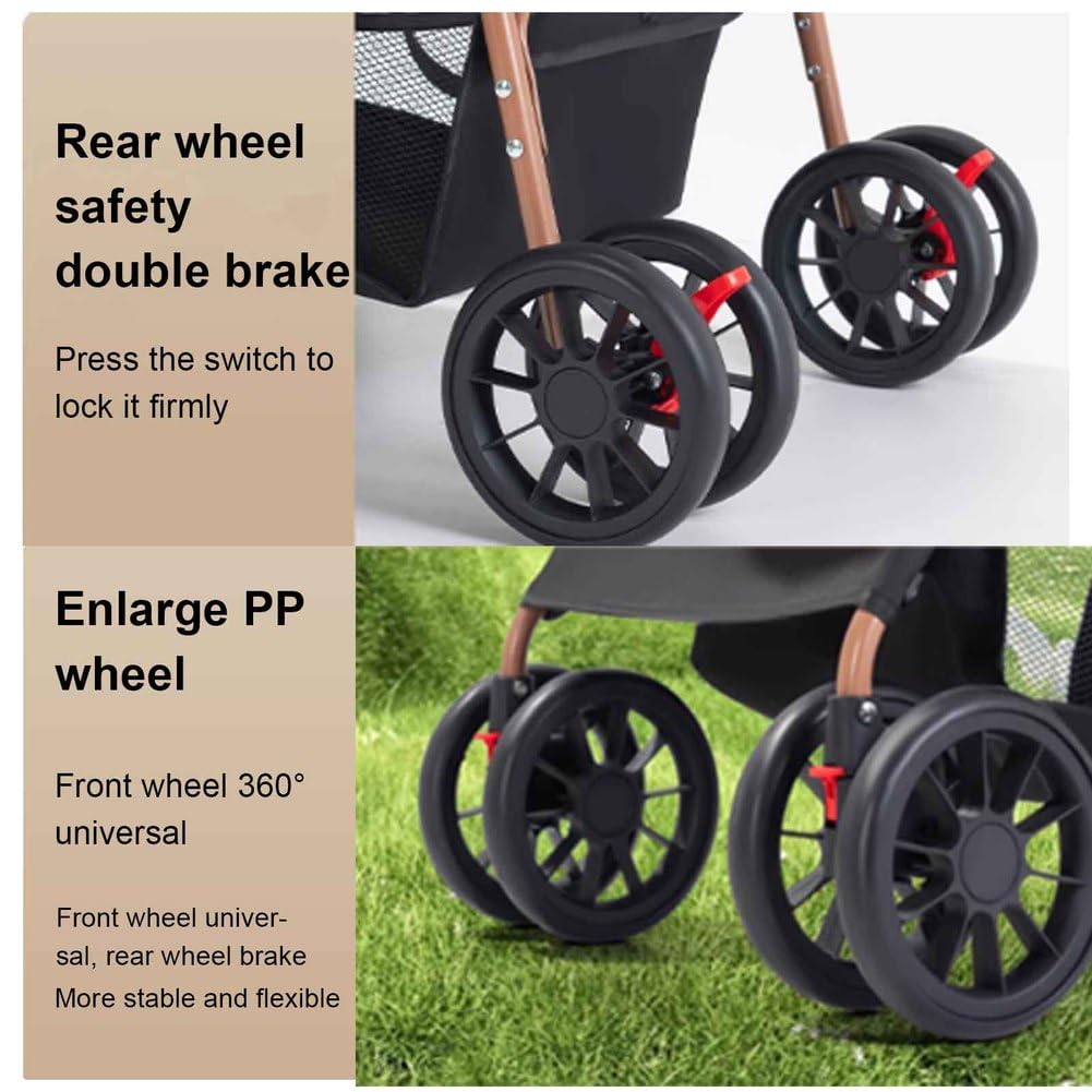 Passeggino per Cani, Passeggino per Gatti, Passeggino per Cani Pieghevole 3 in 1 con Cestino Portaoggetti, Cinture di Sicurezza, Ideale per Viaggi/Veterinario/Shopping,Nero
