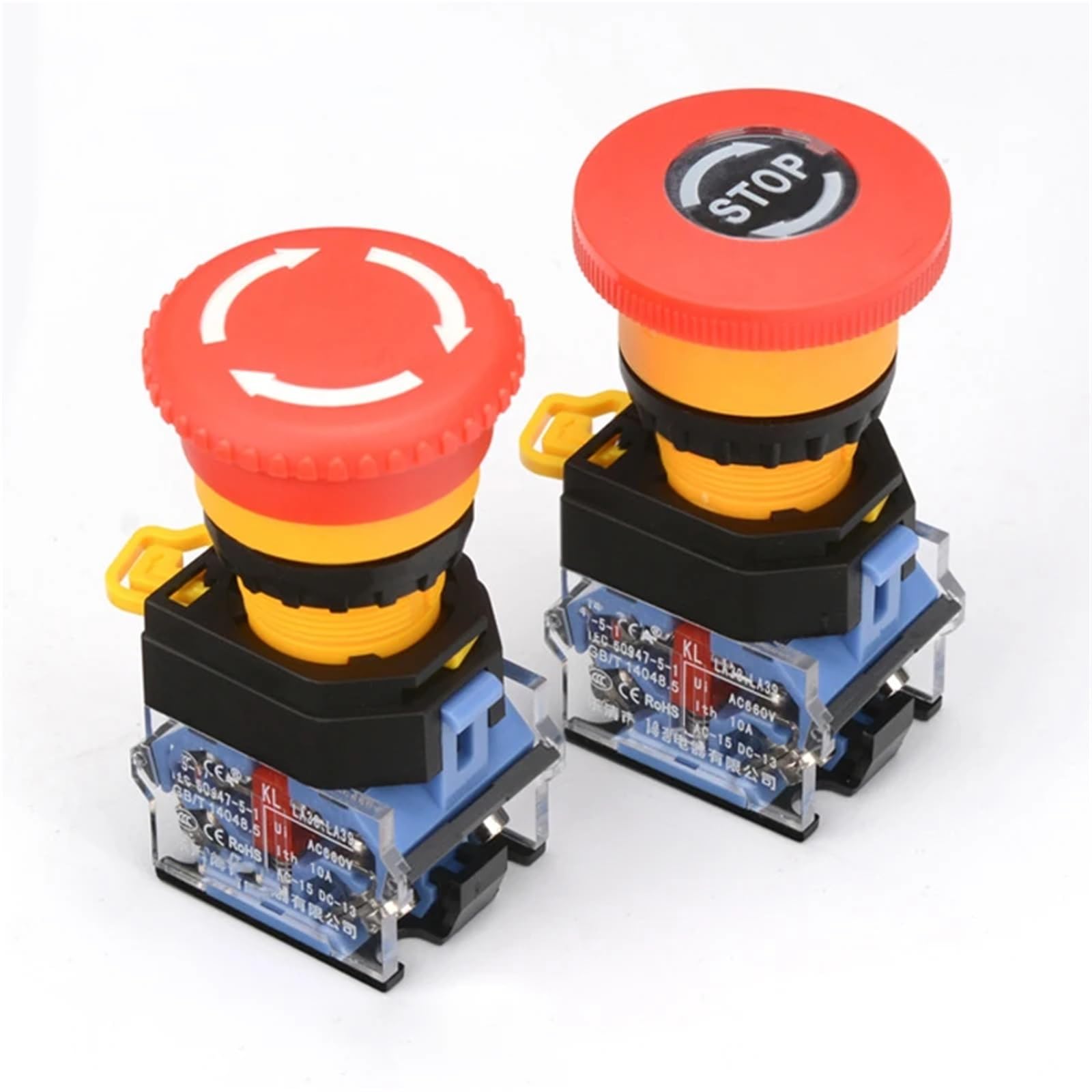 1 Uds LA38-11ZS autobloqueo 22mm botón de encendido de emergencia interruptor de botón de parada de emergencia con cabeza de seta(Compatible,1NO 1NC)