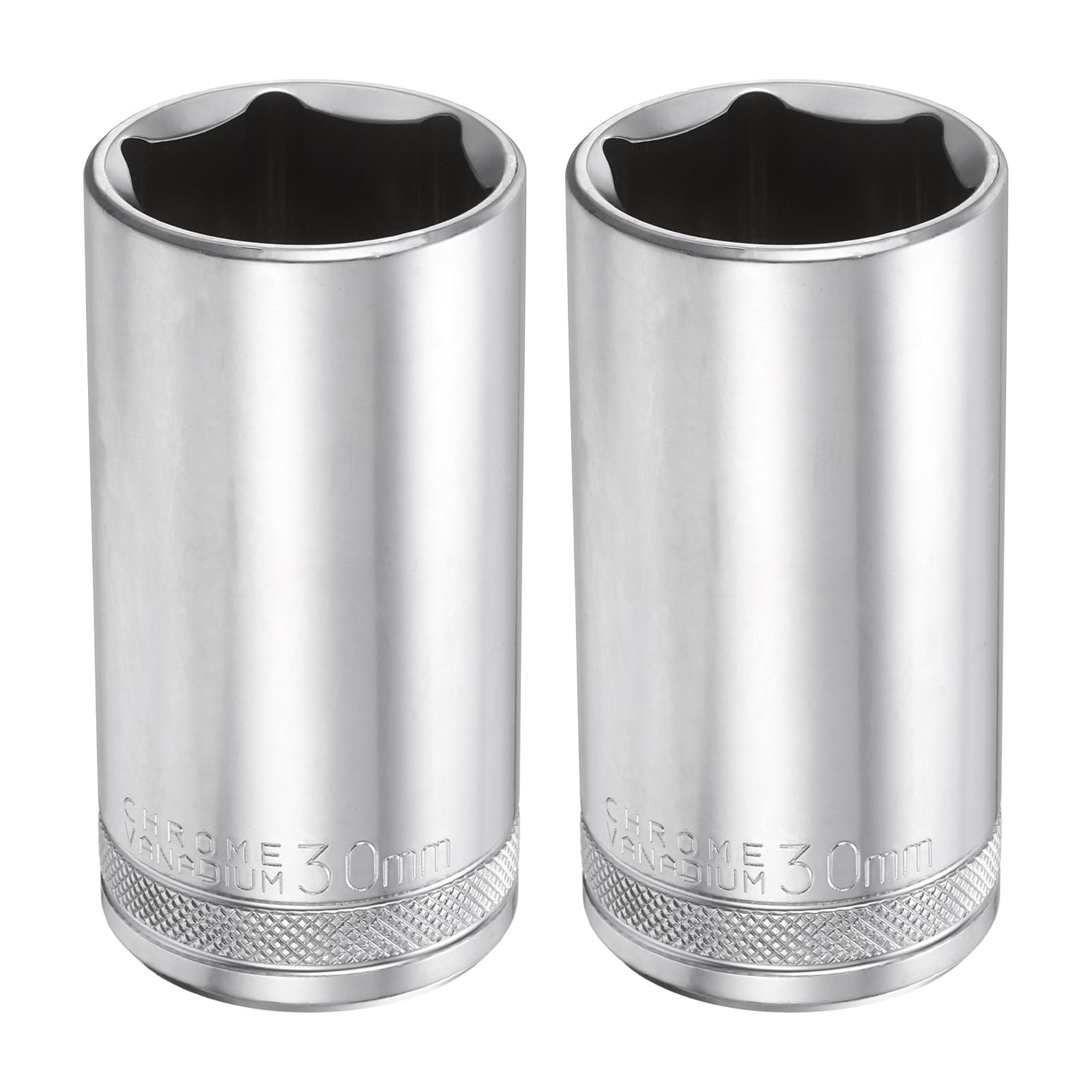 sourcing map 2pcs 6 Points Deep Socket 1/2" Drive 30mm Deep Metric CR-V Steel Polished Nickel Plating 78mm / 3.1" Long Hex Socket Tool for Home Auto Nuts Bolts Repair