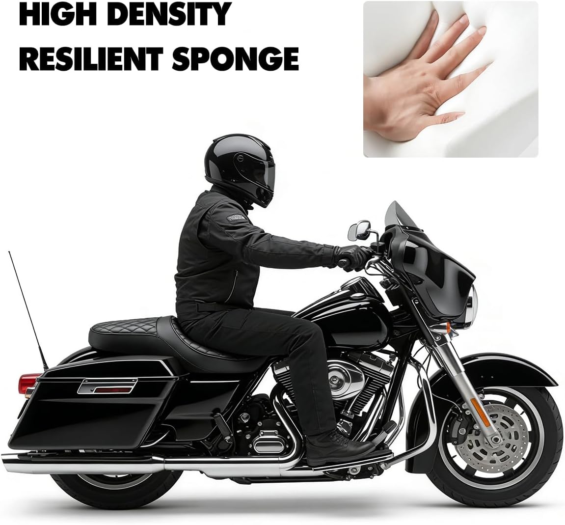 One-Piece Seat Driver & Passenger Seat 2-Up Fit For 1997-2007 Harley Touring Road King Road Glide Electra Glide, Black Stitch