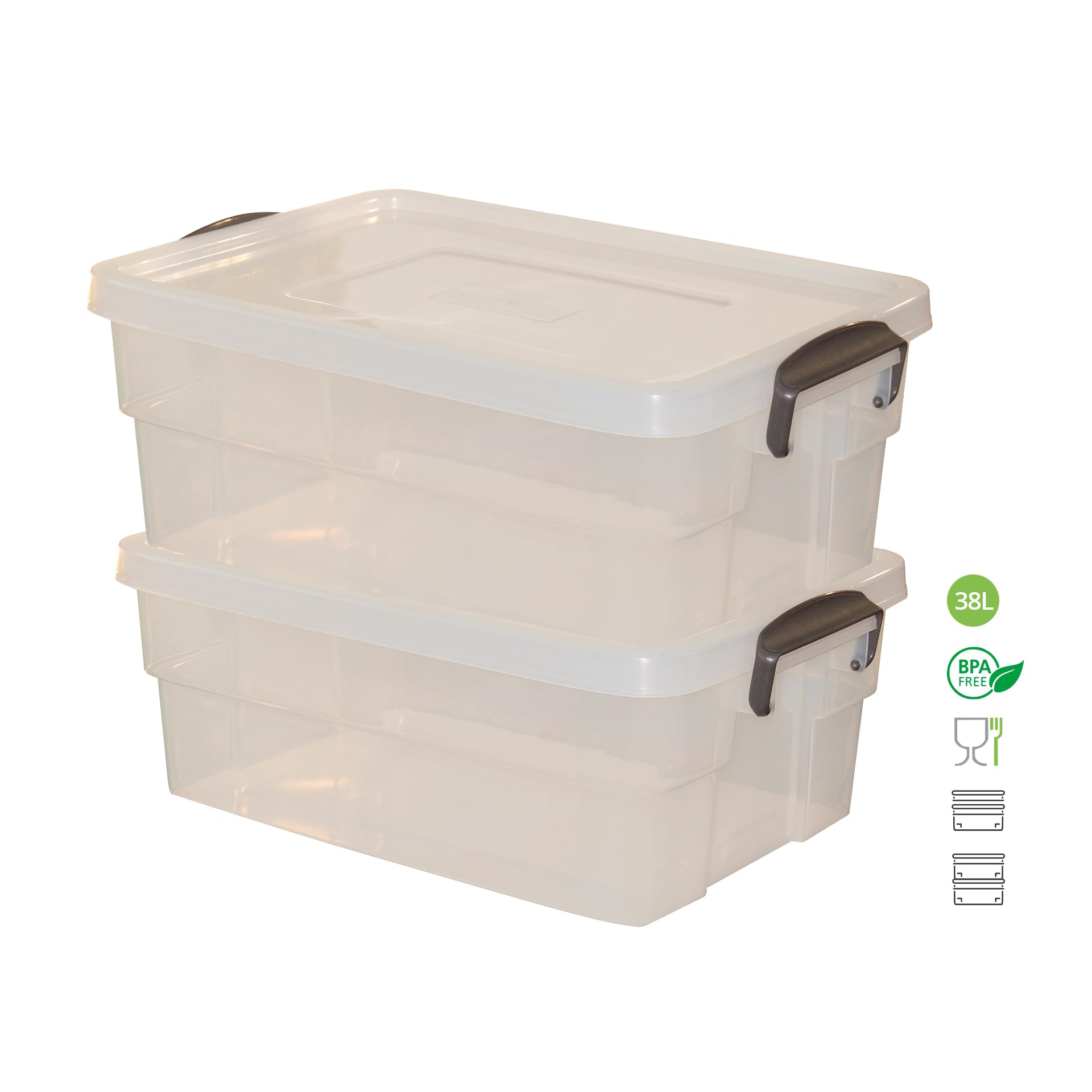 Denox 10288.030 Eurobox, 38 L, Natural, Lote de 2, Polipropileno Random, único