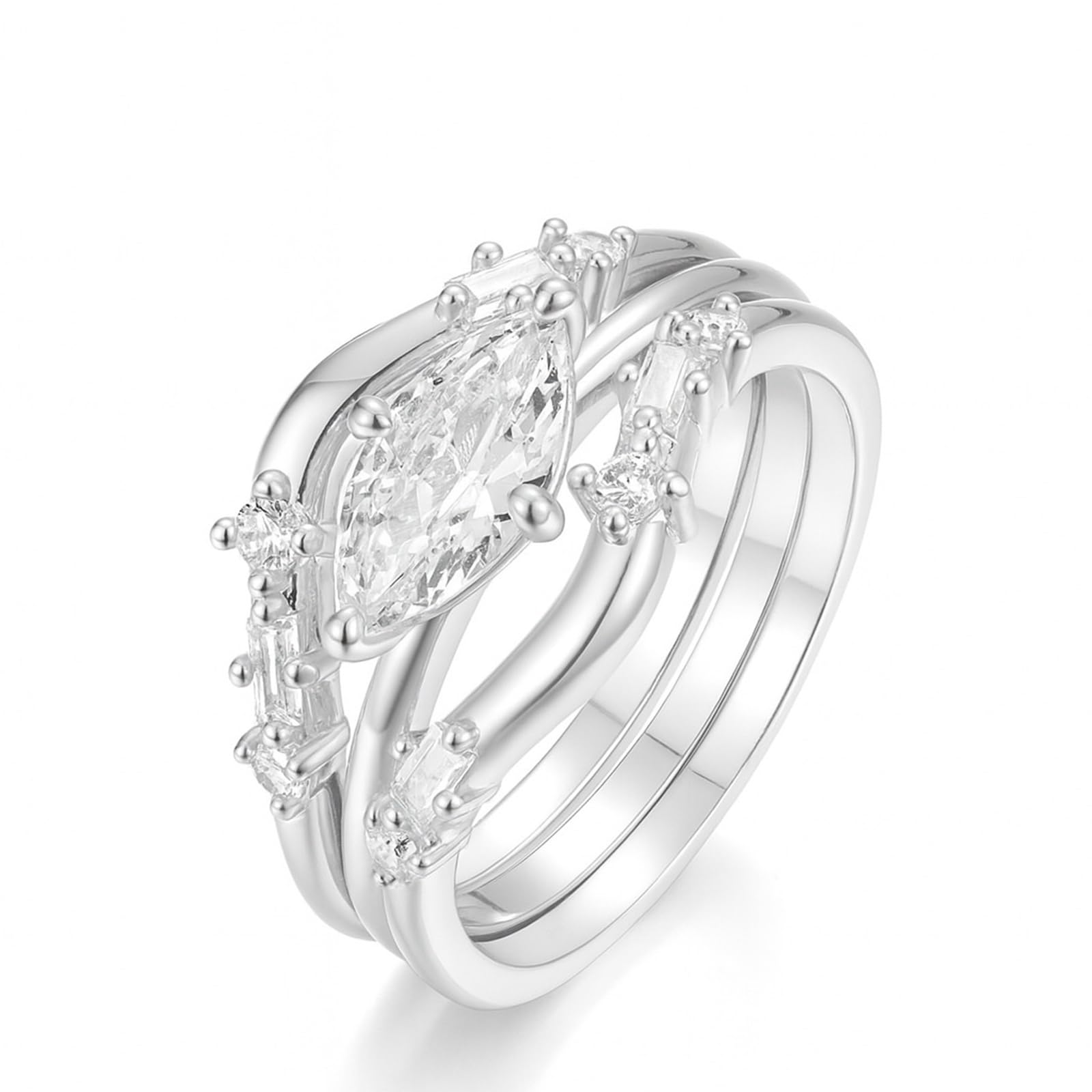 Anillo para mujer de oro blanco, anillos de boda de oro auténtico, apilables, anillos de boda con moissanite de 1 ct, 3 unidades