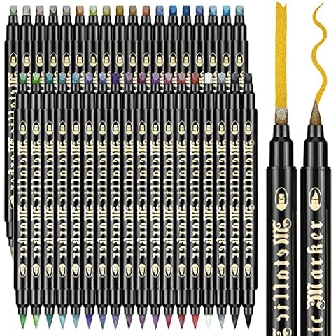 CeleMoon Acrylic Paint Pens 36 Metallic Colors Painting Markers Set, Quick Dry for Rock Wood Glass Fabric Canvas Ceramic Metal, Dual Flat & Brush Tip Cover