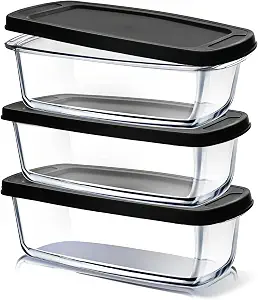 EATEX Glass Bread Pans for Homemade Bread Baking, 1.9 Qt Deep Glass Food Storage Containers with Lids Glass, 3 Glass Bread Loaf Pans 3 Airtight Lids