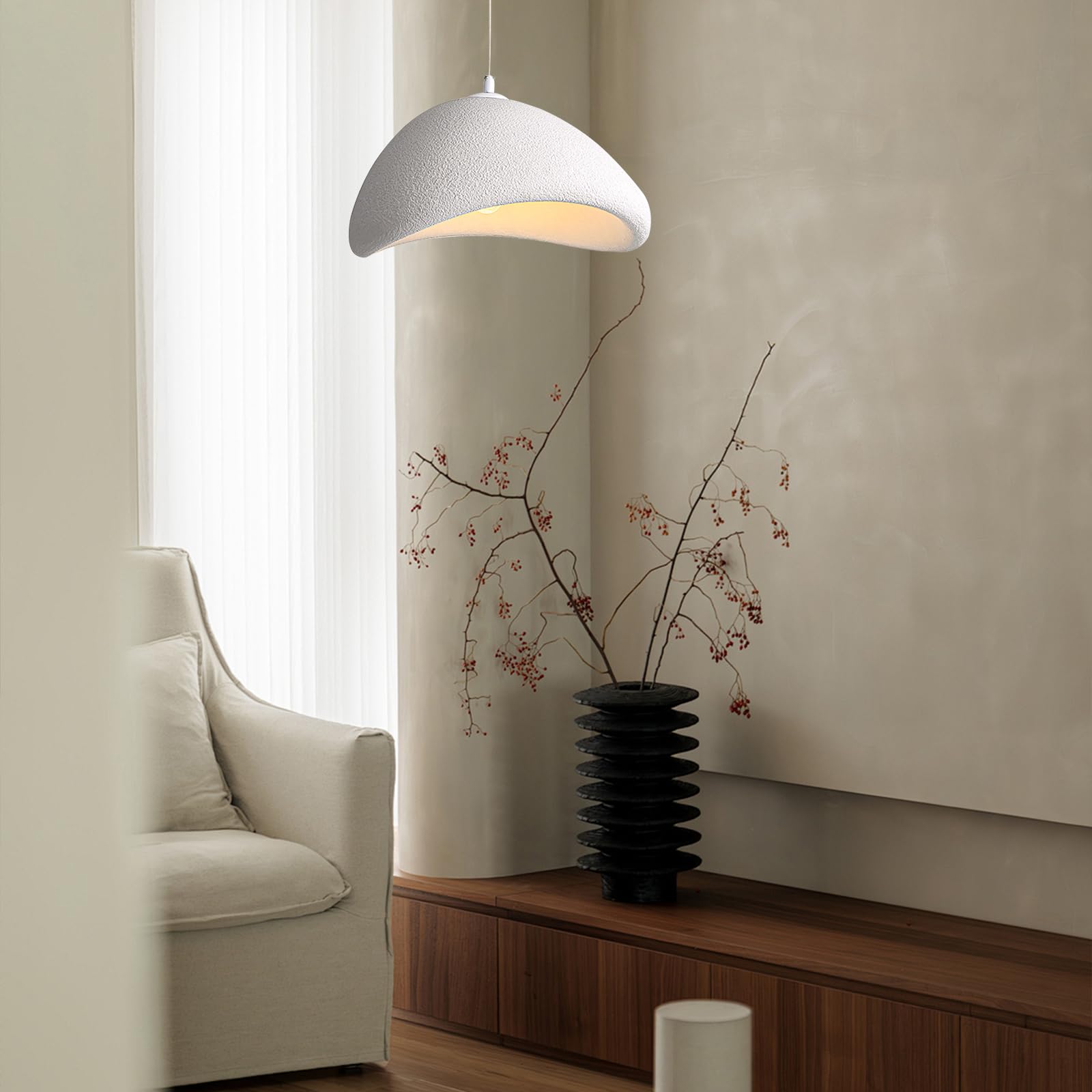 Lampada a Sospensione Creativo Ø60CM Paralume Lampadario in Pietra Simulata E27 Nordico Lampada da Soffitto Regolabile Lampadari per Camera da letto Sala da pranzo Soggiorno, Bianco