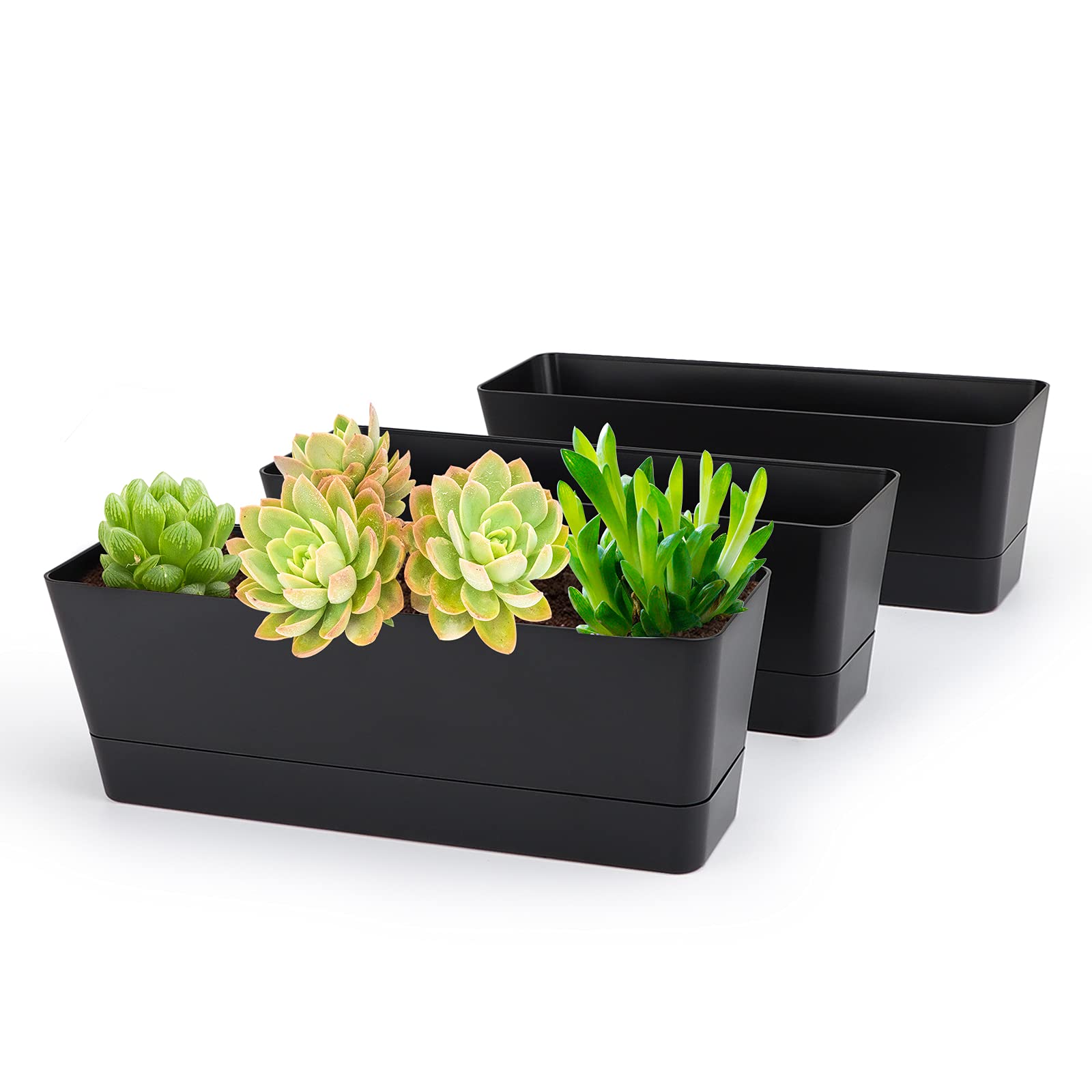 Set 6 Fioriere Rettangolari Greaner Con Sottovaso - Plastica ABS, Per Davanzale E Balcone, Menta