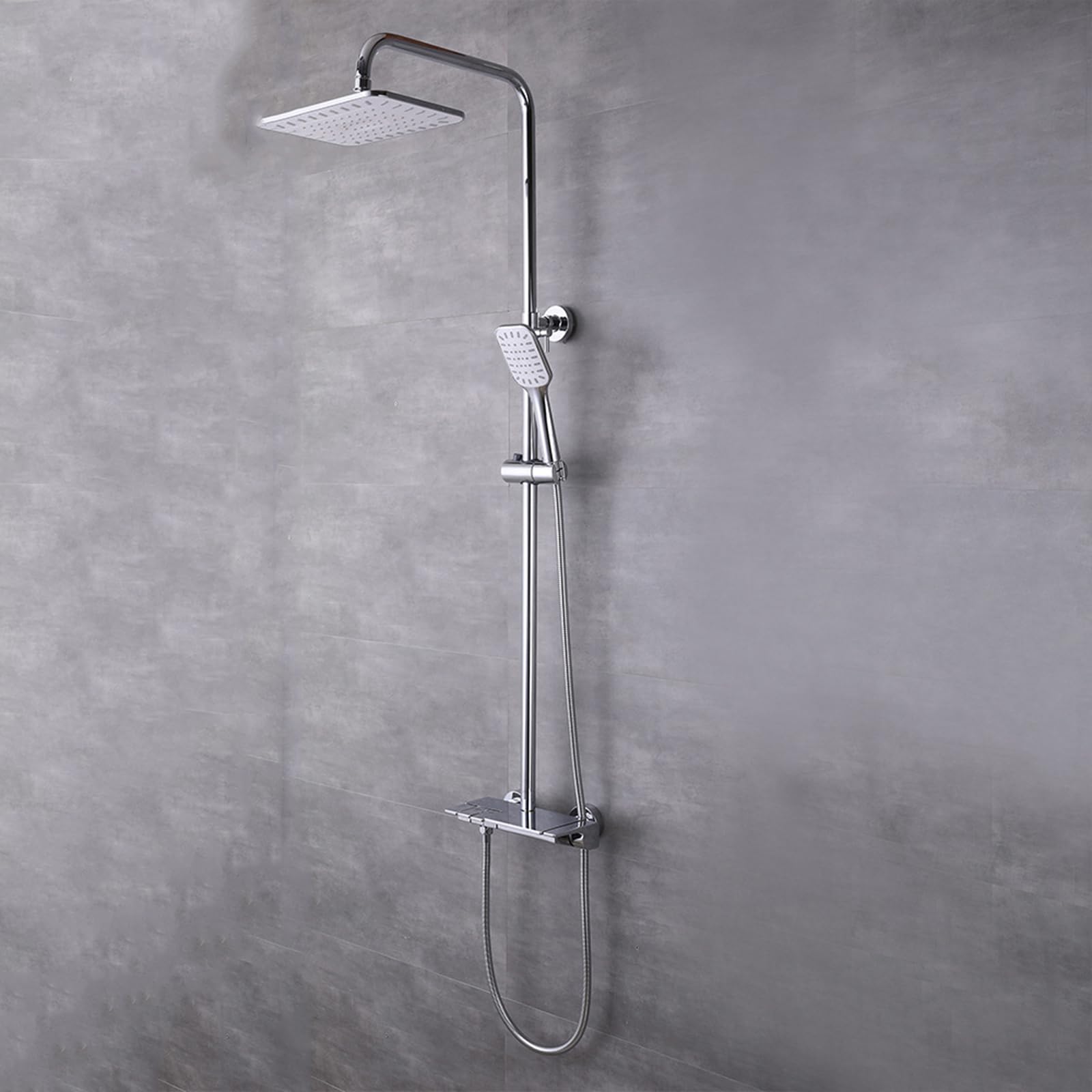 Pommeau de douche à effet pluie avec tuyau et robinet cascade chromé