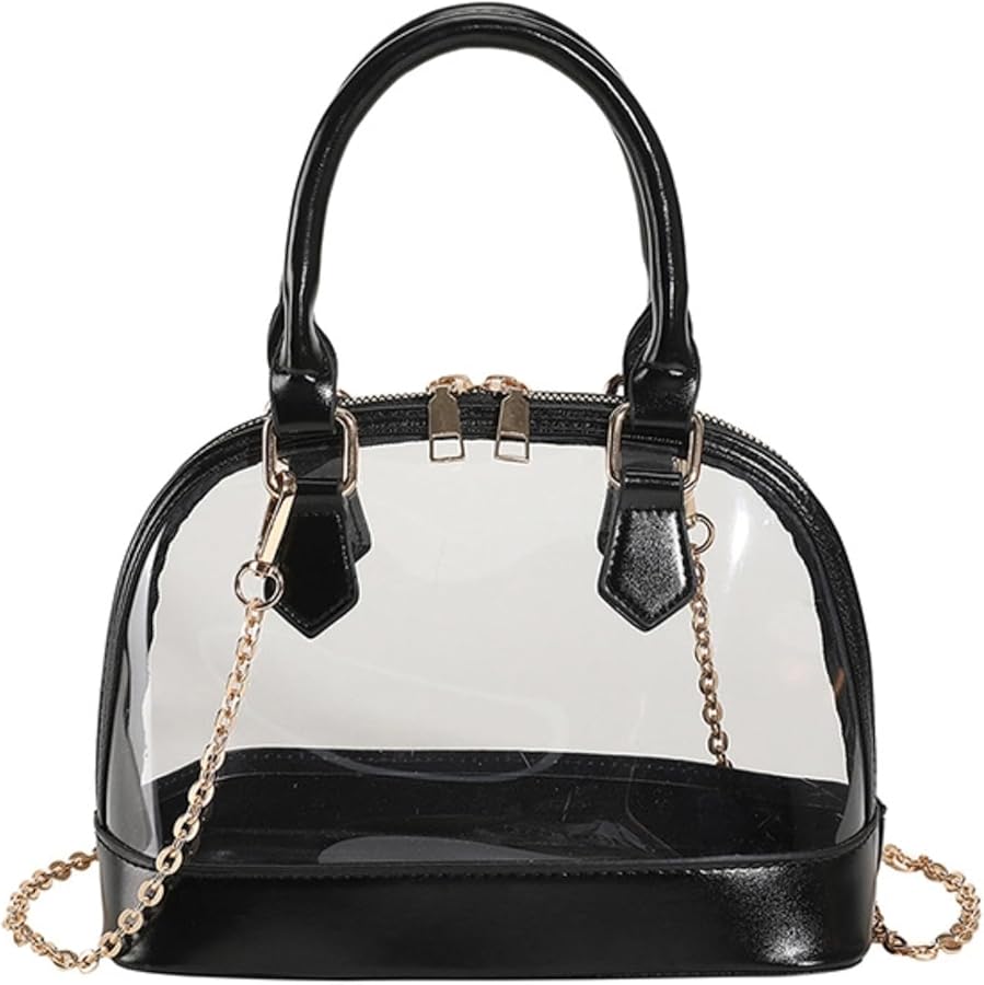 ショルダーバッグ Clear Handle Logo Shoulder Bag Black Clear Cross Body Bag with Vegan Leather Trim Stadium Approved