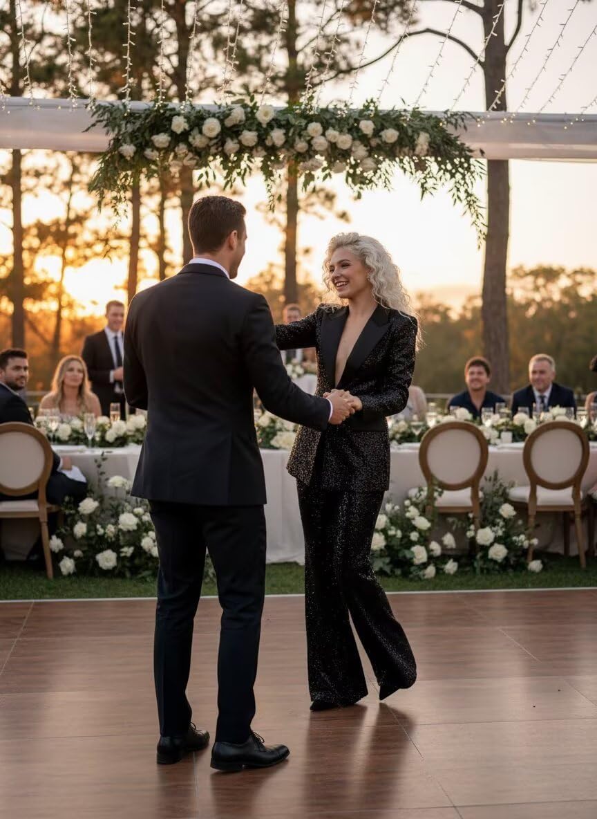 Sequin Suits for Women 2 Piece Satin Peak Lapel Womens Suit Glitter Sparkly Bell Bottoms Womens Tuxedo for Party Prom - Image 4