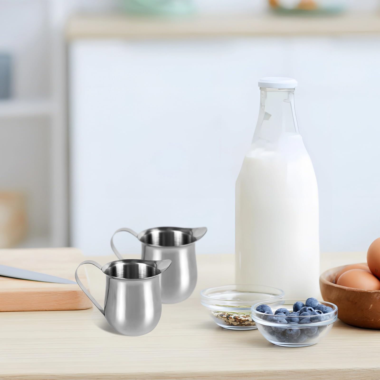 LUMINFLY 12 Mini Stainless Steel Creamer Cups, 3 Oz Pouring Pitchers with Precision Spout for Milk Frothing, Ideal for Home & Restaurant Use