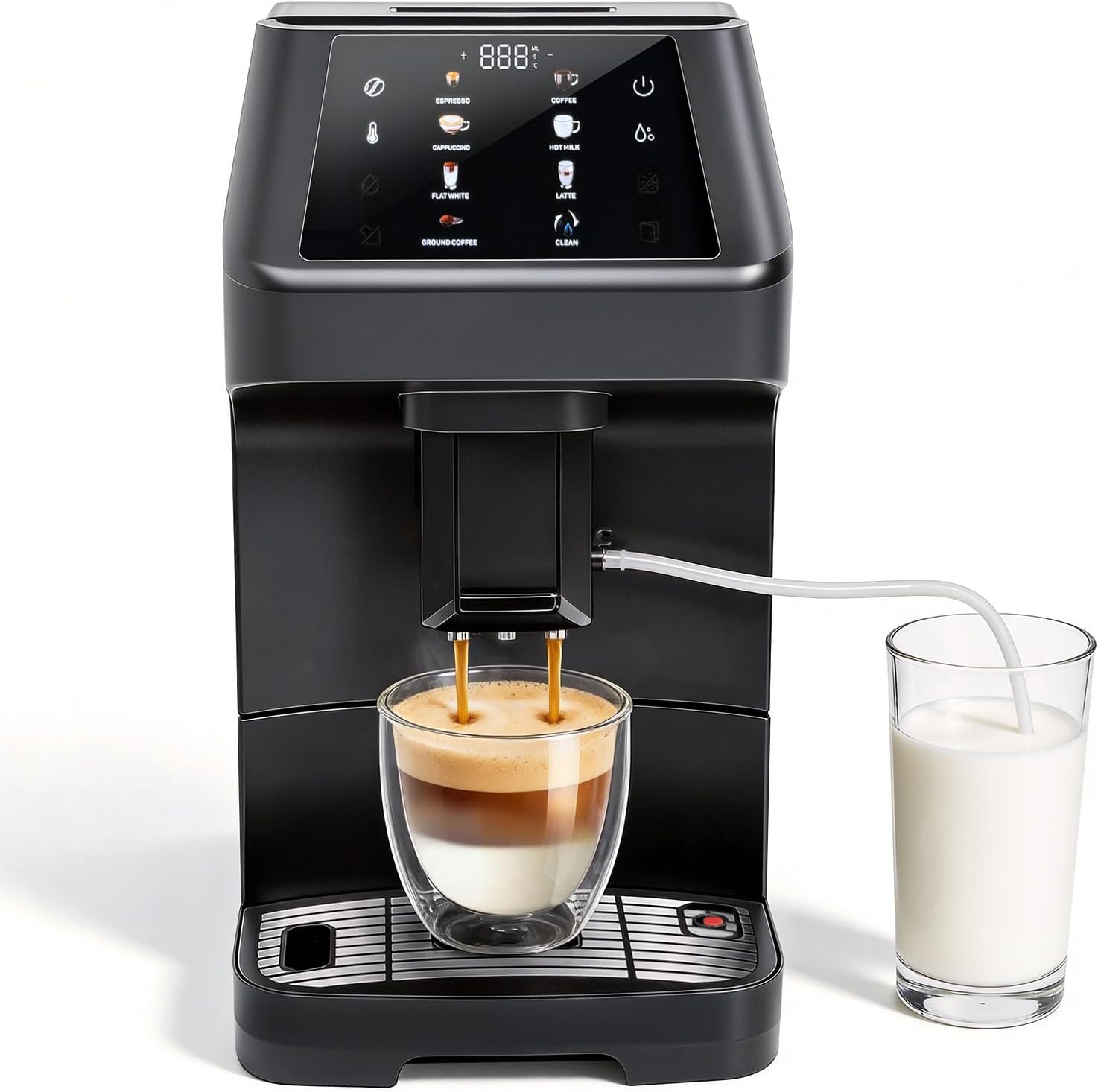 Automatic Espresso Machine With Grinder, 19 Bar Coffee Maker with Self-Cleaning& Touch Control for Latte/Cappuccino/Americano/DIY for Home/Office/Coffee Lovers//Small Cafés