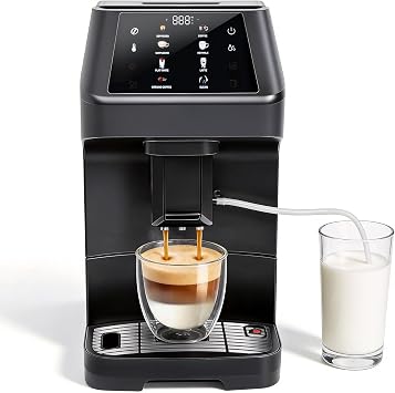Chef Robot Automatic Espresso Machine With Grinder, 19 Bar Coffee Maker with Self-Cleaning& Touch Control for Latte/Cappuccino/Americano/DIY for Home/Office/Coffee Lovers//Small Cafes