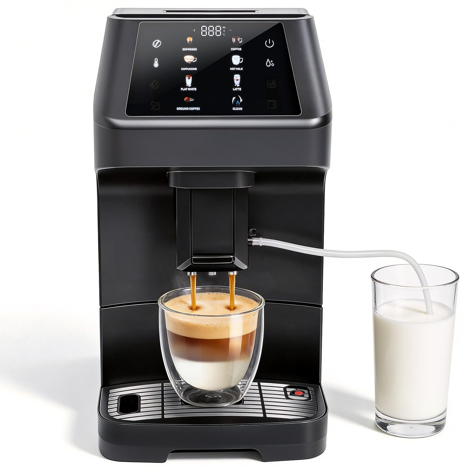 Automatic Espresso Machine With Grinder 19 Bar Coffee Maker with Self-Cleaning Touch Control for Latte Cappuccino Americano DIY