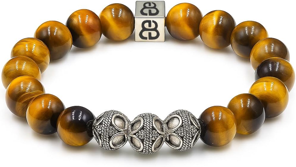 Men's Tiger's Eye Bracelet, Tiger's Eye and Sterling Silver Bali Beads Bracelet, Men's Designer Bracelet
