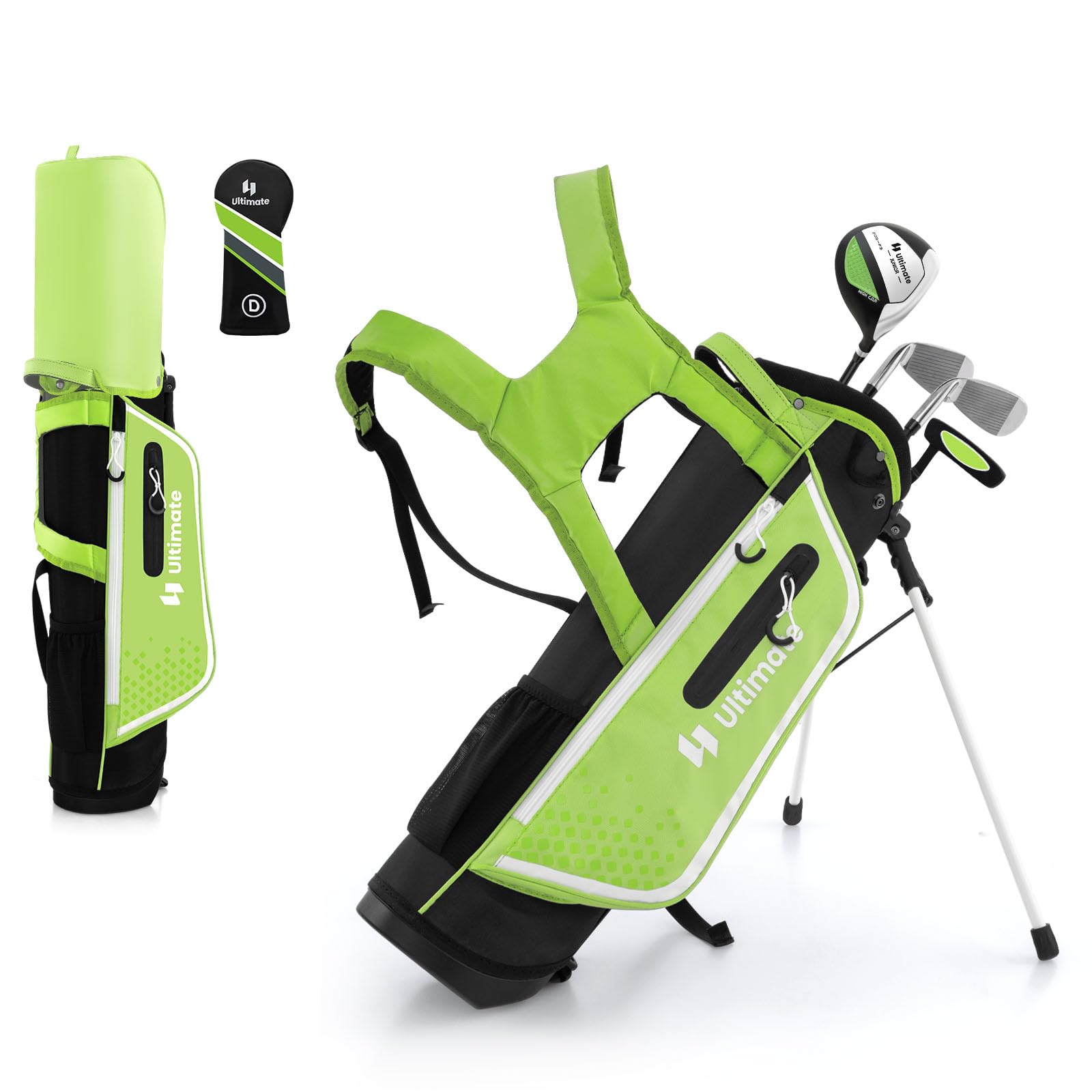 LIFEZEAL Juego Completo de Palos de Golf para niños, Bolsa de Golf portátil con 4 Palos, Bolsa Trolley Juvenil con Correas para el Hombro, Ideal para niños y niñas de 8 a 10 años