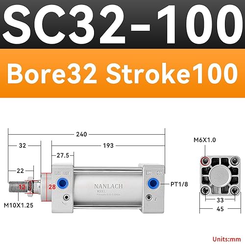 Miniatura 2 de Diámetro del cilindro neumático de aire de aleación de aluminio 1 14 pulgadas (1.260 in), carrera 4 pulgadas (3.937 in), vástago de pistón