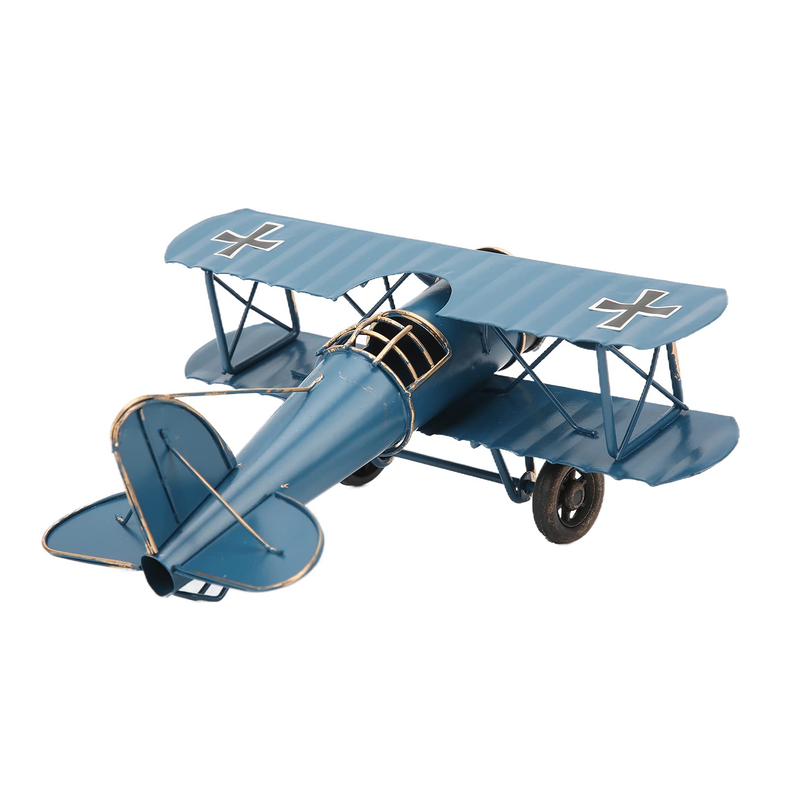 Modelo de Avión Retro Ornamento de Biplano de Metal de Hierro Forjado para Decoración del Hogar o Cafetería - Aeronave del Modelo Amarillo (Blue)