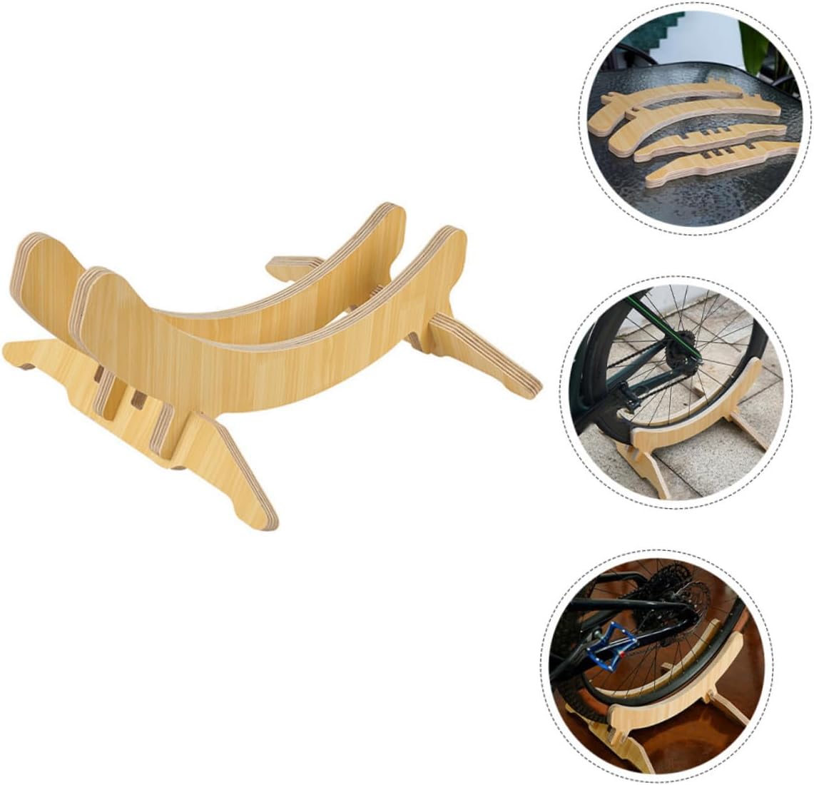 ibasenice Bike Display Stand Wooden Bike Parking Rack Height-adjustable Longevity