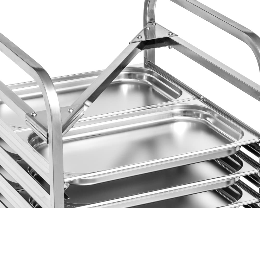 Edelstahl Servierwagen für GN-Behältern | Fasst 15x GN 2/1-Behälter | 59x67x170cm | Transportwagen |Küchenwagen auf Rollen | Stahlgestell für Restaurant, Hotel, Schul