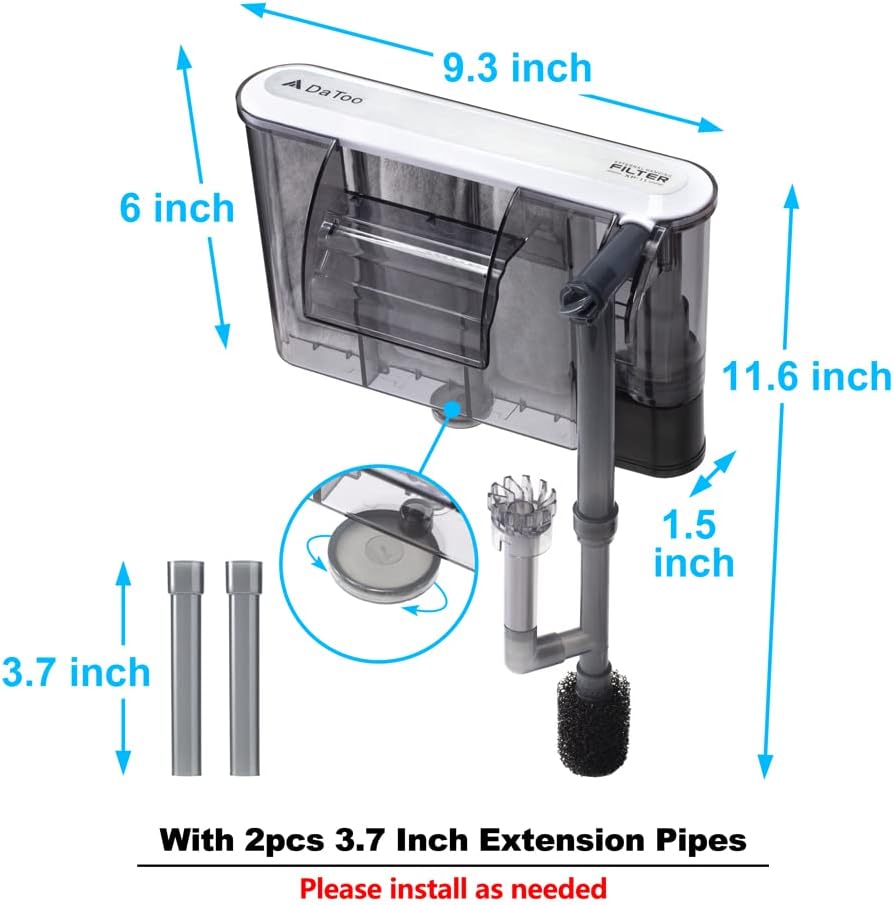 DaToo Aquarium Hang On Filter Small Fish Tank Hanging Filter Power Waterfall Filtration System for 20 to 30 Gallon Aquariums